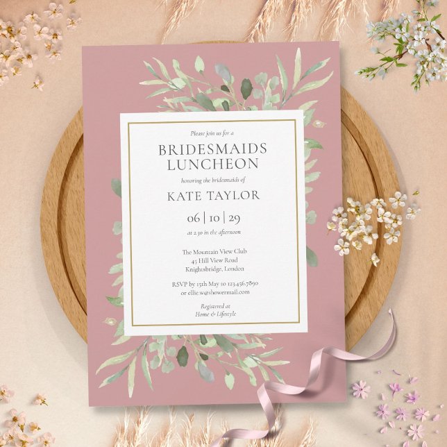 Elegant Greenery Dusty Rose Bridesmaids Luncheon Invitation (Elegant Greenery Dusty Rose Bridesmaids Luncheon Invitation)