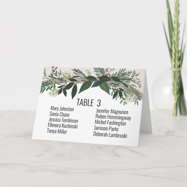 Elegant Greenery Editable Table Number and Names (Front)