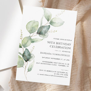 Elegant Greenery Eucalyptus 90th Birthday Invitation