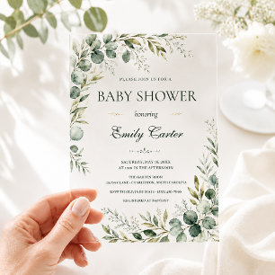 Elegant Greenery Eucalyptus Baby Shower Acrylic Invitations