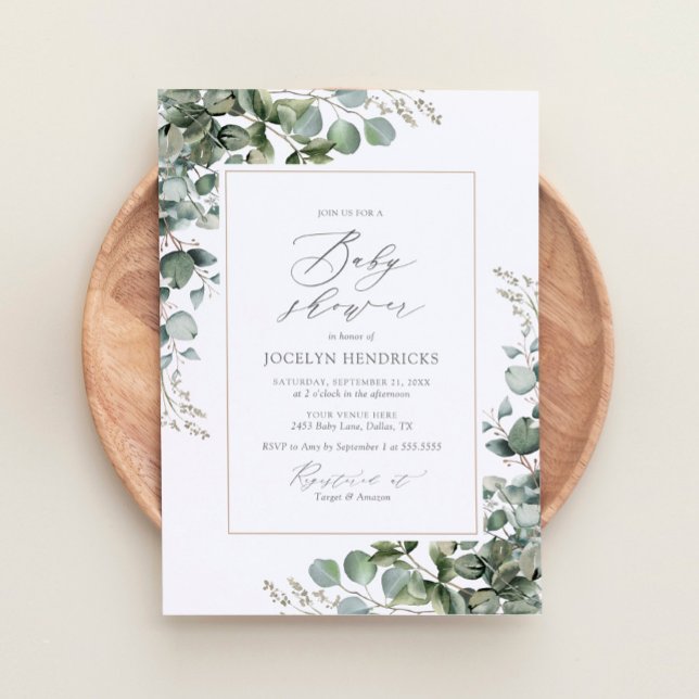 Elegant Greenery Eucalyptus Baby Shower Invitation (Creator Uploaded)