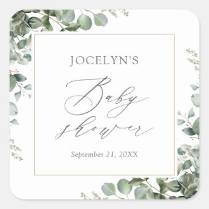 Elegant Greenery Eucalyptus Baby Shower Square Sticker