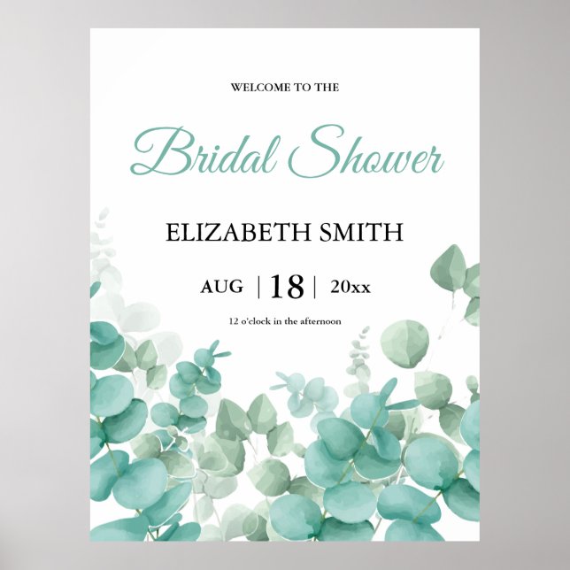Elegant Greenery Eucalyptus Bridal Shower Poster (Front)