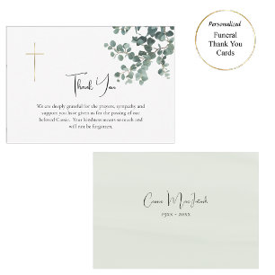 Elegant Greenery Eucalyptus Catholic Funeral  Thank You Card