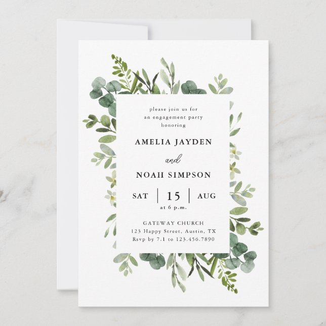 Elegant Greenery Eucalyptus Engagement Party  Invitation (Front)