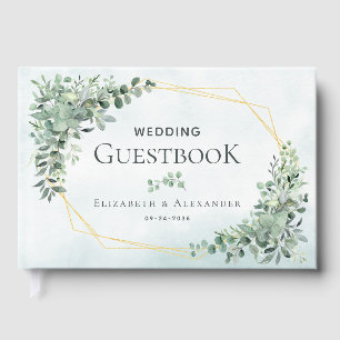 Elegant Greenery Eucalyptus Gold Geometric Wedding Guest Book