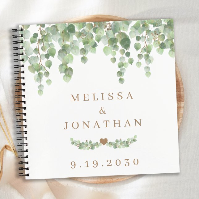 Elegant Greenery Eucalyptus Gold Wedding Guestbook Notebook (Creator Uploaded)