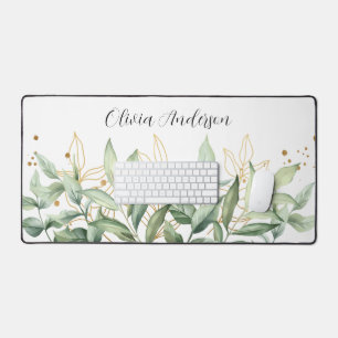 Elegant Greenery Eucalyptus Leaves Name Desk Mat
