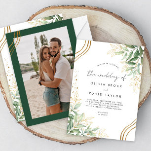 Elegant Greenery Eucalyptus Leaves Photo Wedding  Invitation