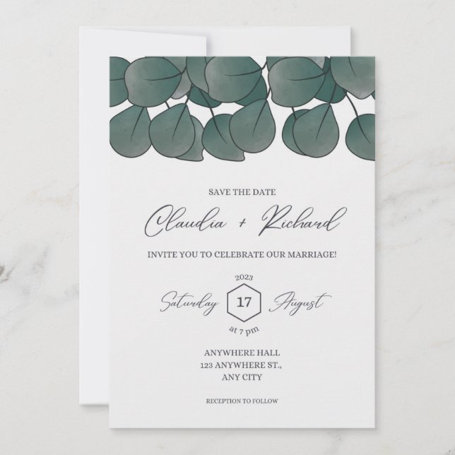  Elegant Greenery Eucalyptus Leaves Rustic   Invitation (Front)
