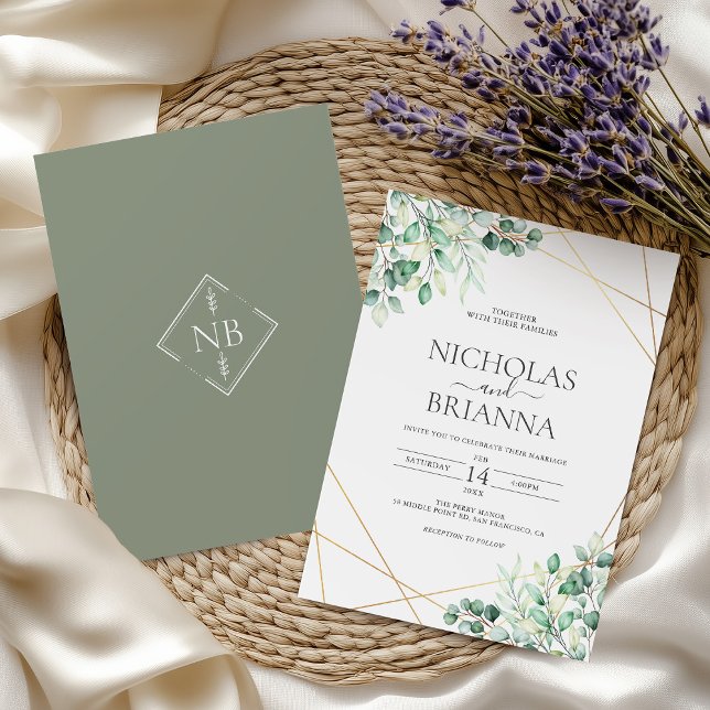 Elegant Greenery Eucalyptus Leaves Rustic Wedding Invitation (Creator Uploaded)