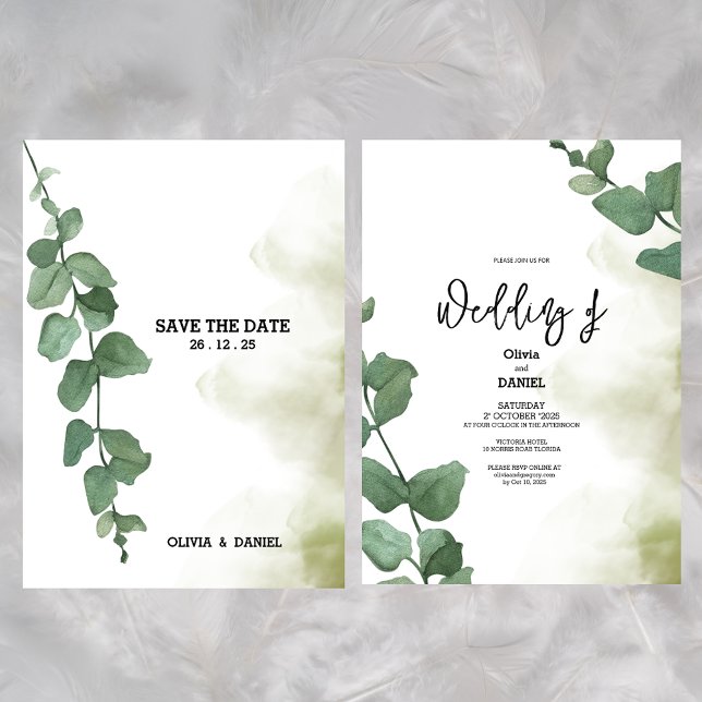 Elegant Greenery Eucalyptus Leaves Rustic Wedding  Invitation (Creator Uploaded)