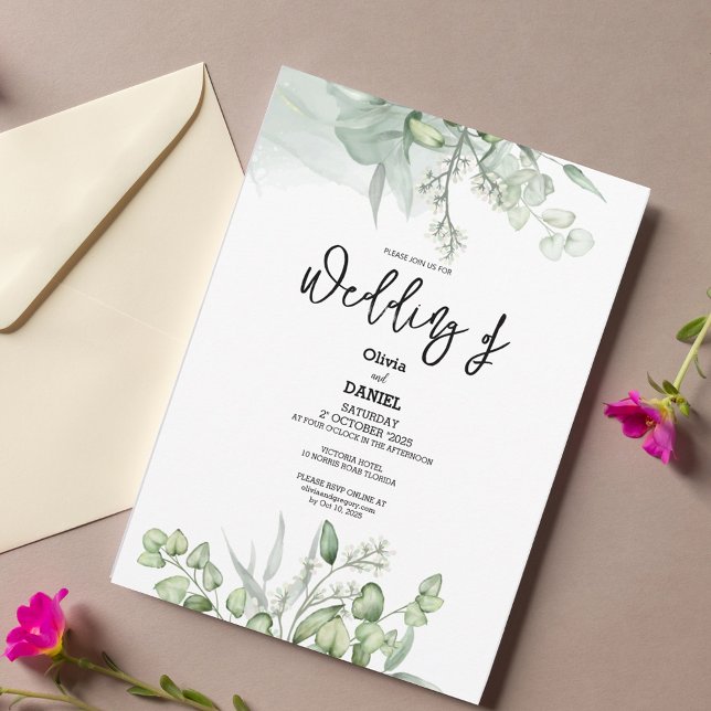 Elegant Greenery Eucalyptus Leaves Rustic Wedding  Invitation (Creator Uploaded)