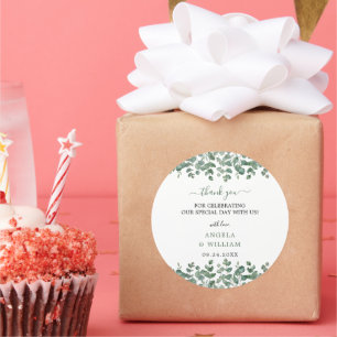 Elegant Greenery Eucalyptus Leaves Wedding Classic Round Sticker