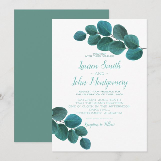 Elegant Greenery | Eucalyptus Leaves Wedding Invitation (Front/Back)