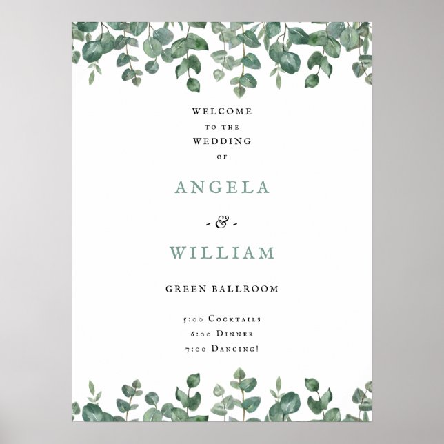Elegant Greenery Eucalyptus Leaves Wedding Poster (Front)