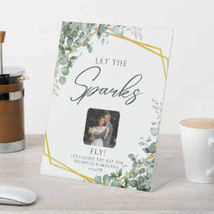 Elegant Greenery Eucalyptus Leaves Wedding sparkle Pedestal Sign