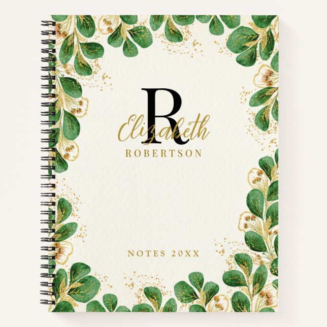 Elegant Greenery Eucalyptus Monogrammed Notebook (Front)