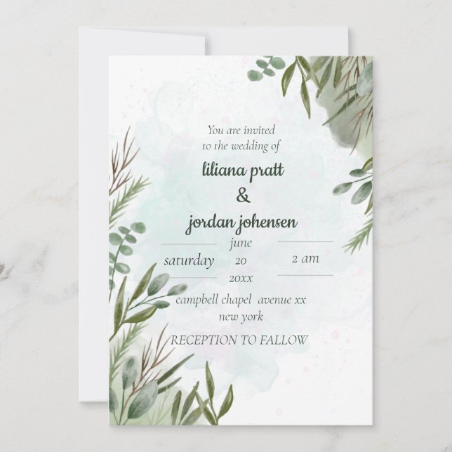 Elegant Greenery Eucalyptus Moss Sages Invitation (Front)