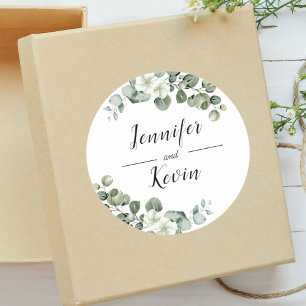 Elegant Greenery Eucalyptus Personalised Wedding  Classic Round Sticker