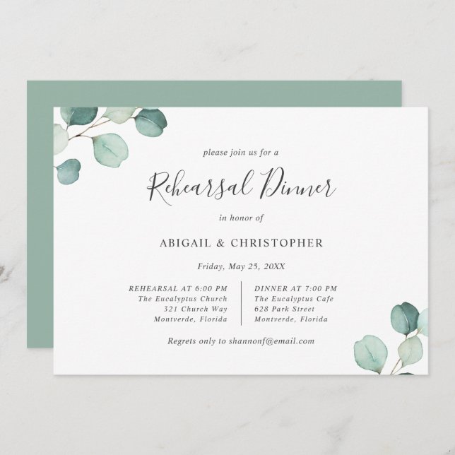 Elegant Greenery Eucalyptus Rehearsal Dinner Invitation (Front/Back)