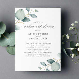 Elegant greenery eucalyptus rehearsal dinner invitation