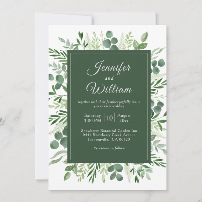 Elegant Greenery Eucalyptus Rustic Wedding Invitation (Front)