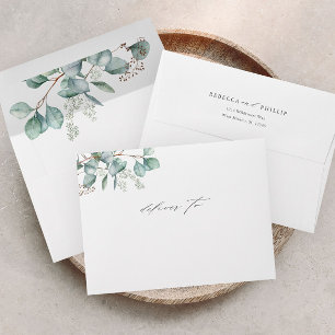 Elegant Greenery Eucalyptus Watercolor Wedding Envelope