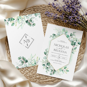 Elegant Greenery Eucalyptus Watercolor Wedding Invitation