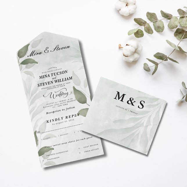 Elegant Greenery Eucalyptus wedding All In One Invitation (Creator Uploaded)