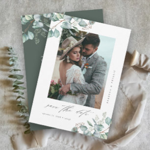 Elegant Greenery Eucalyptus Wedding Photo QR Code Save The Date
