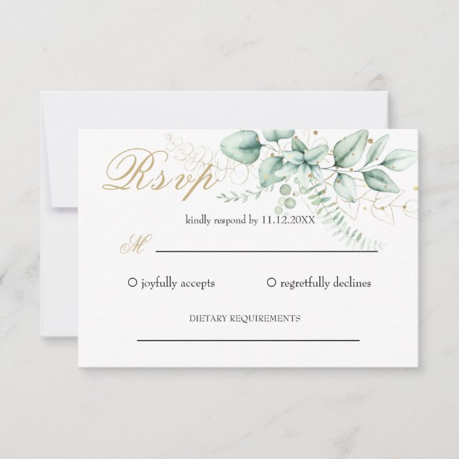 Elegant Greenery Eucalyptus Wedding RSVP Card (Front)