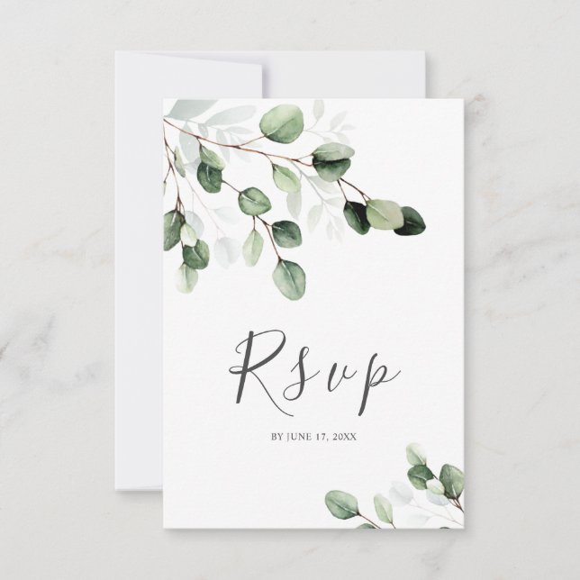 Elegant Greenery Eucalyptus Wedding RSVP Card (Front)