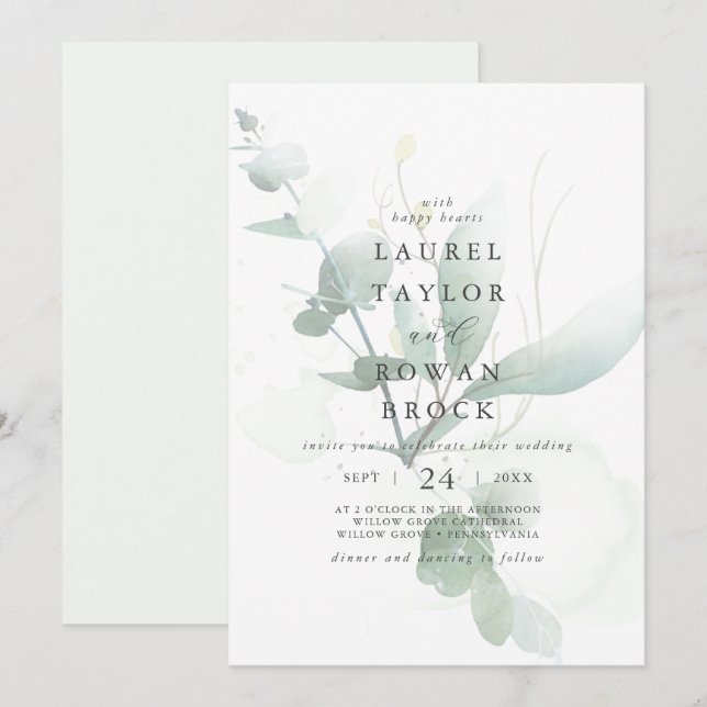 Elegant Greenery Faded Wedding Invitation (Front/Back)