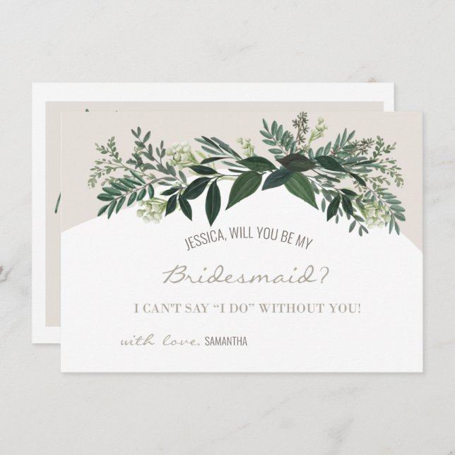 Elegant Greenery  Fern Will You Be MyBridesmaid Card (Front/Back)