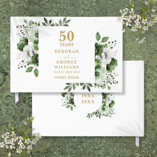 Elegant Greenery Floral 50th Wedding Anniversary  Guest Book