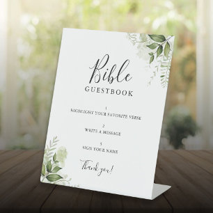 Elegant Greenery Floral Bible Guestbook Pedestal Sign