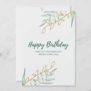 Elegant Greenery Floral Birthday Card   Minimal Bo