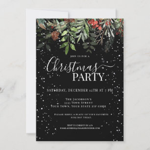 Elegant Greenery Floral Christmas Holiday Party Invitation