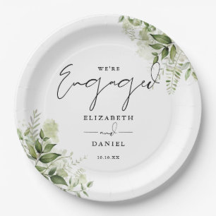 Elegant Greenery Floral Engagement Party Paper Plate
