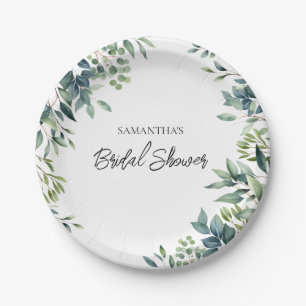 Elegant Greenery Floral Foliage Bridal Shower Paper Plate