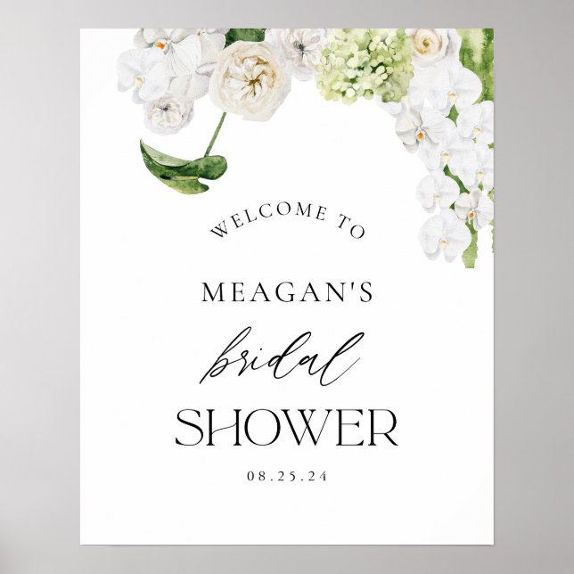 Elegant Greenery Floral Summer Bridal Shower Sign (Front)