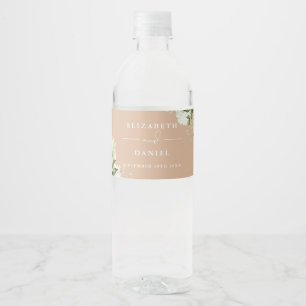 Elegant Greenery Floral Tan Wedding Water Bottle Label