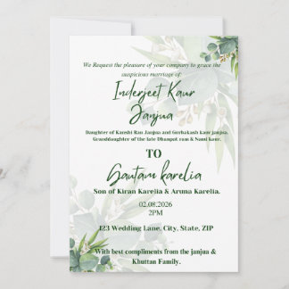 Elegant Greenery Floral Wedding Invitation 