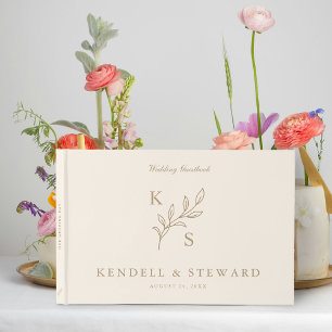 Elegant Greenery Floral Wedding Logo Monogram Guest Book