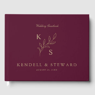 Elegant Greenery Floral Wedding Logo Monogram Guest Book