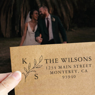 Elegant Greenery Floral Wedding Logo Monogram Self-inking Stamp