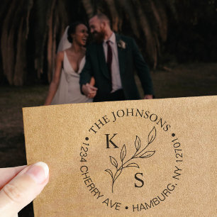 Elegant Greenery Floral Wedding Logo Monogram Self-inking Stamp