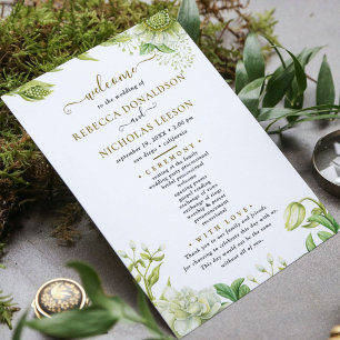 Elegant Greenery Flowers Botanical Wedding Program