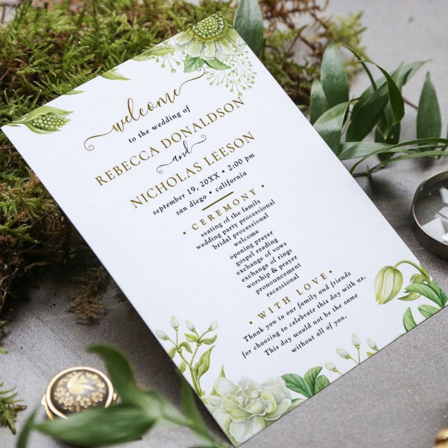 Elegant Greenery Flowers Botanical Wedding Program (Creator Uploaded)